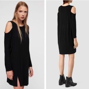 All Saints Black Cold Shoulder Esther Long Sleeve Dress